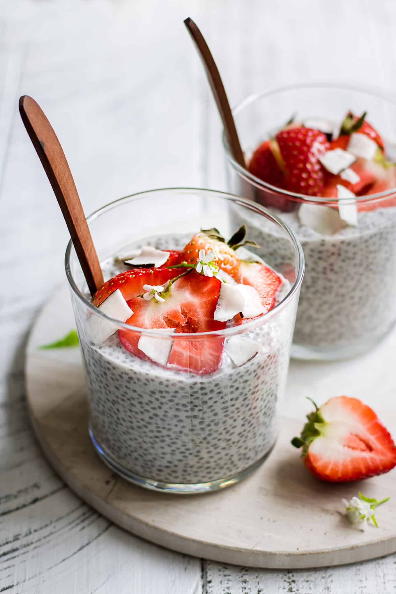 Chia seeds coconut pudding glass bowl